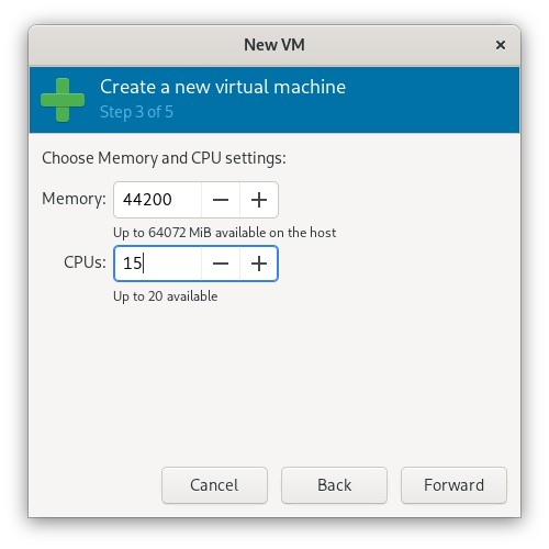 Configure RAM and CPU - 3 of 5