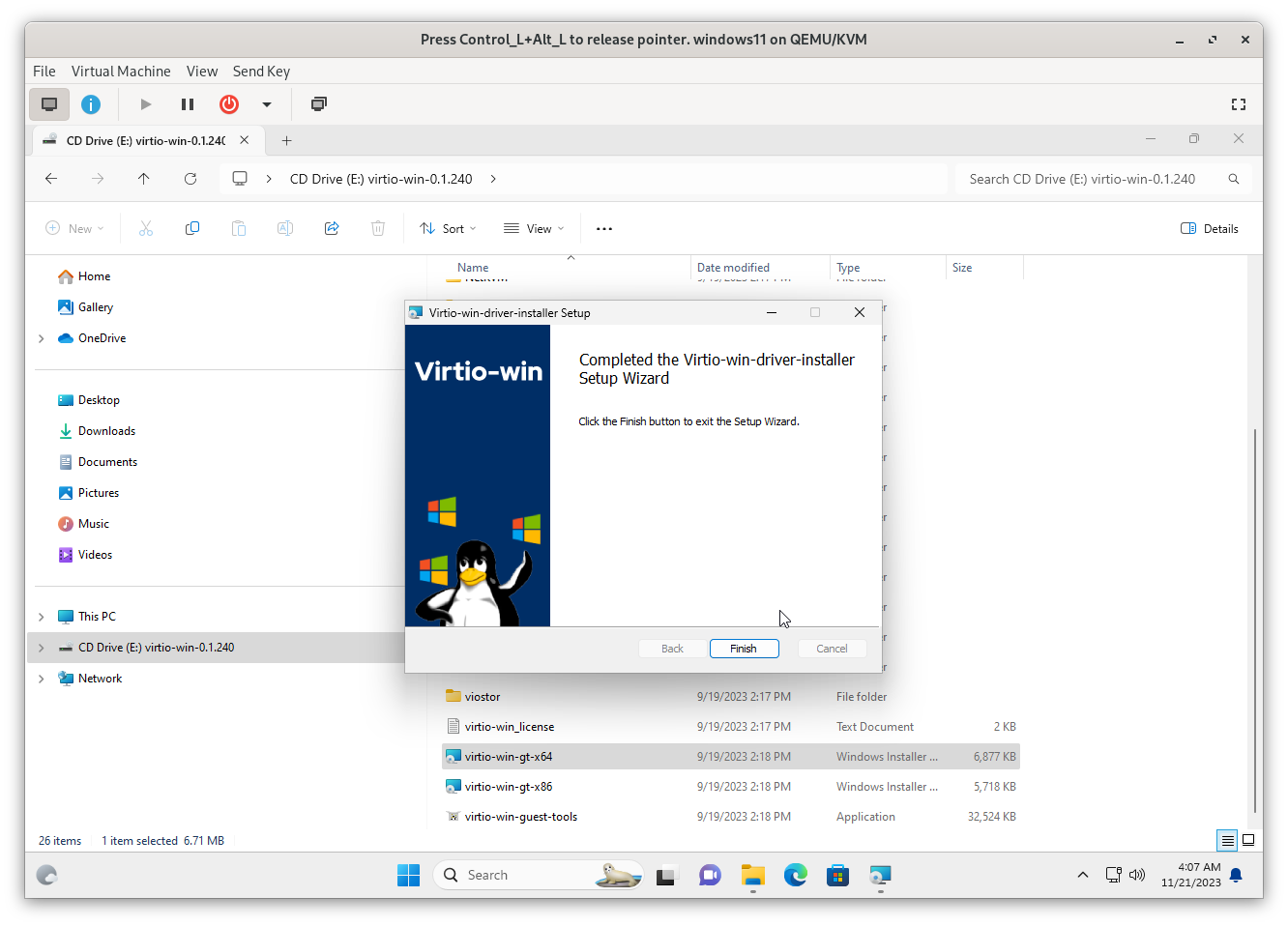 Explorer E VirtIO Win X64 Finish